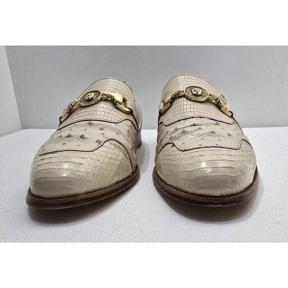 Giorgio Brutini Private Collection Cream Snakeskin/Ostrich Loafers Mens Sz 9.5 M - Picture 3 of 9